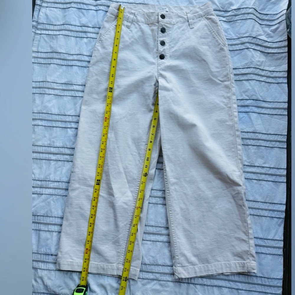 J Crew High Rise Wide Leg Crop pant in cream slub cotton Size 28 GUC